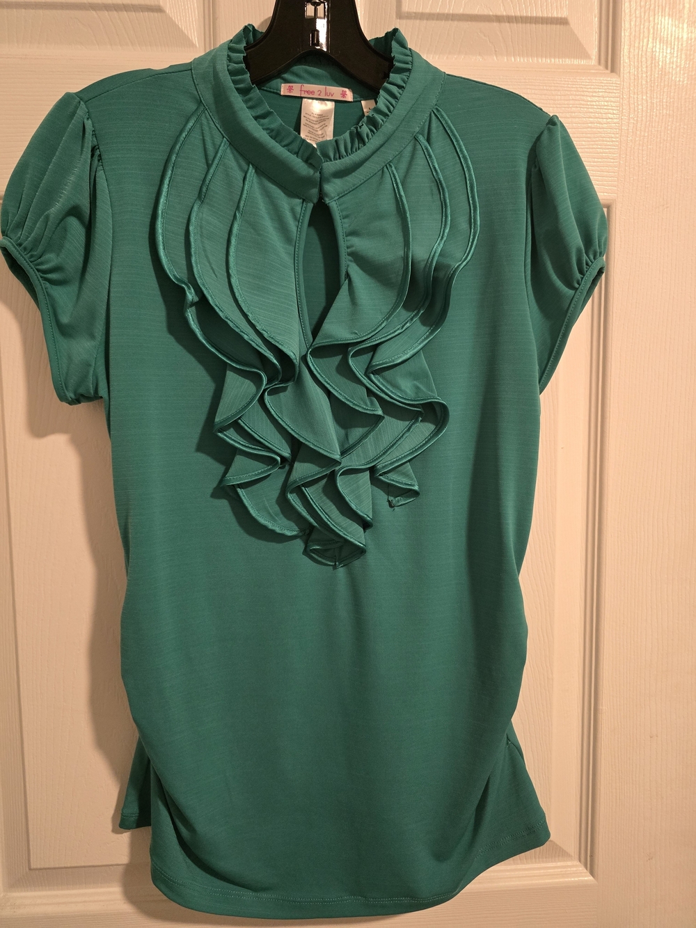 Ruffled Teal Short Sleeve Blouse